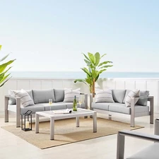 Modway Shore Aluminum Sunbrella® Fabric 3-Piece Outdoor Patio Set in Silver Gray