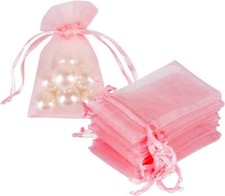 HRX Package 100pcs Tiny Organza Jewelry Bags 2x3 inch, Little Pink Mesh Draws...