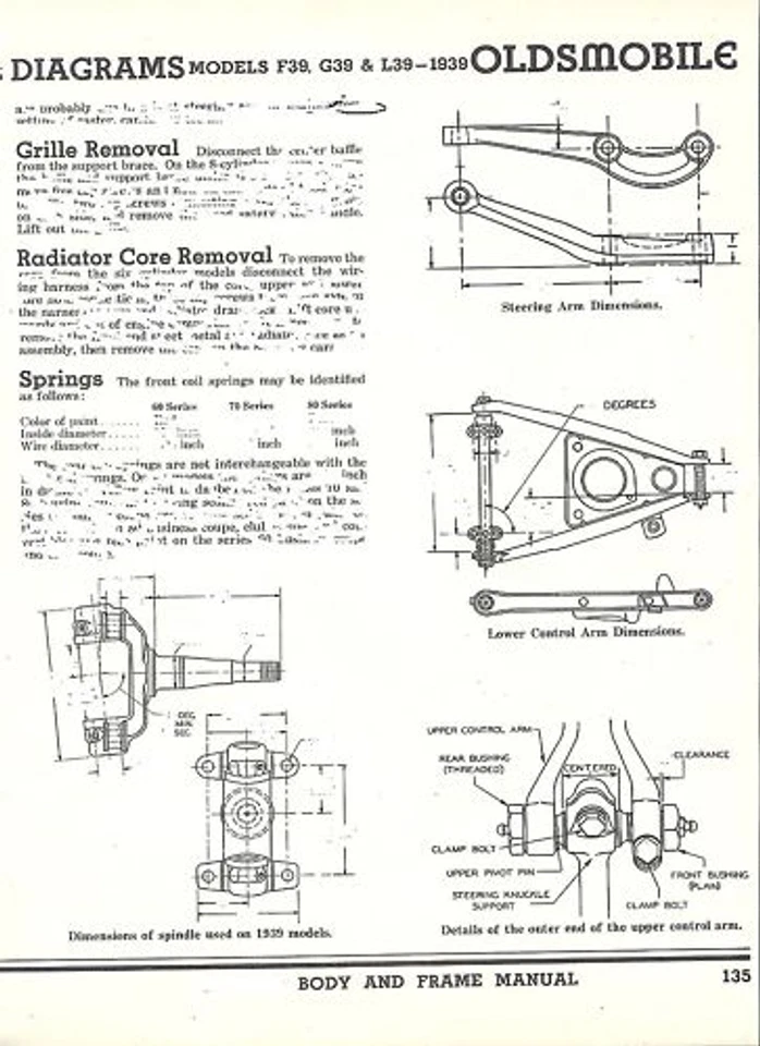 Oldsmobile F39 G39 L39 1939 NOS cuadro dimensiones alineación Foto 2 de 2