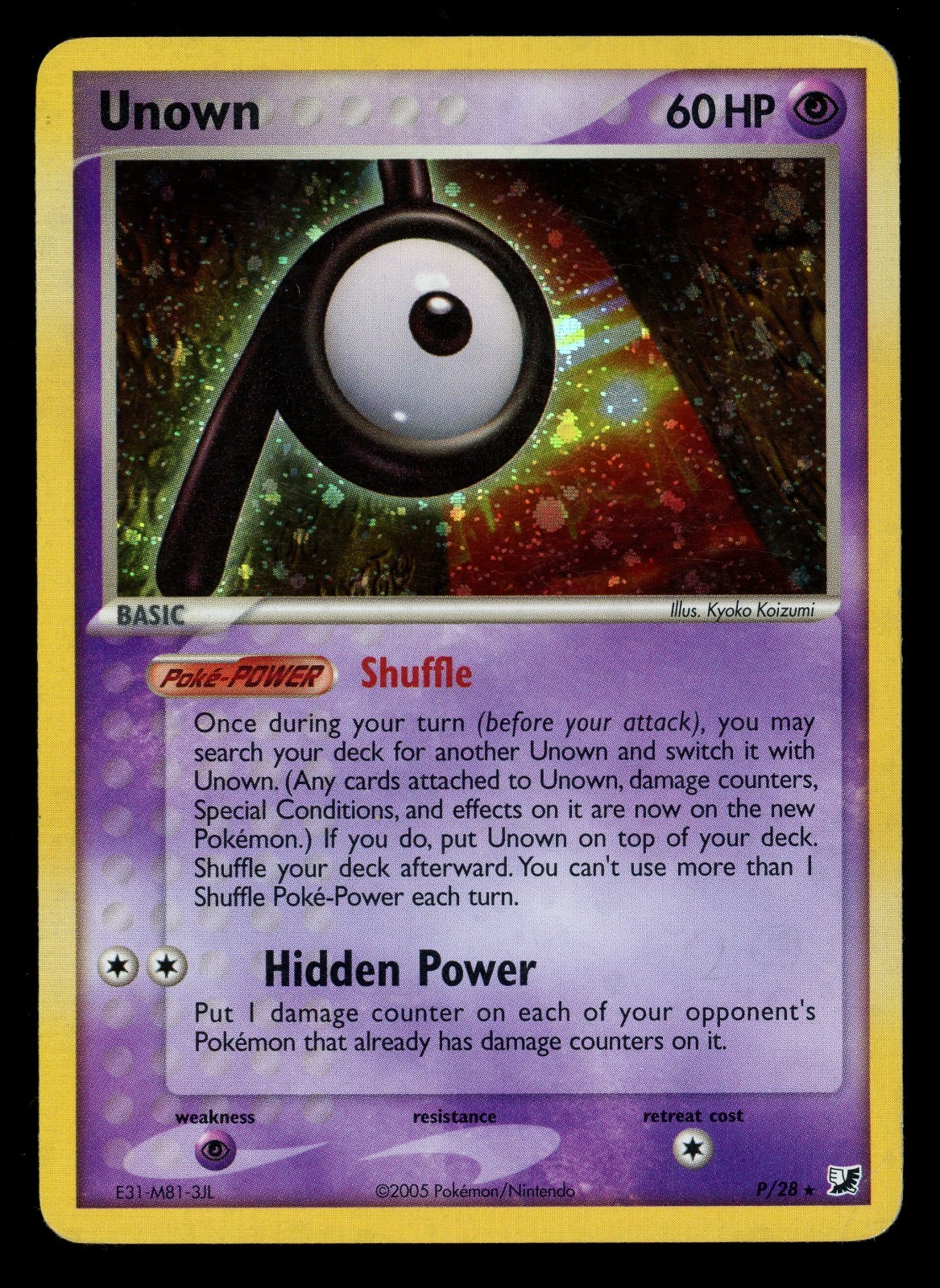 Pokemon TCG Card Unown P P/28 Unseen Forces Secret Rare Holo HP