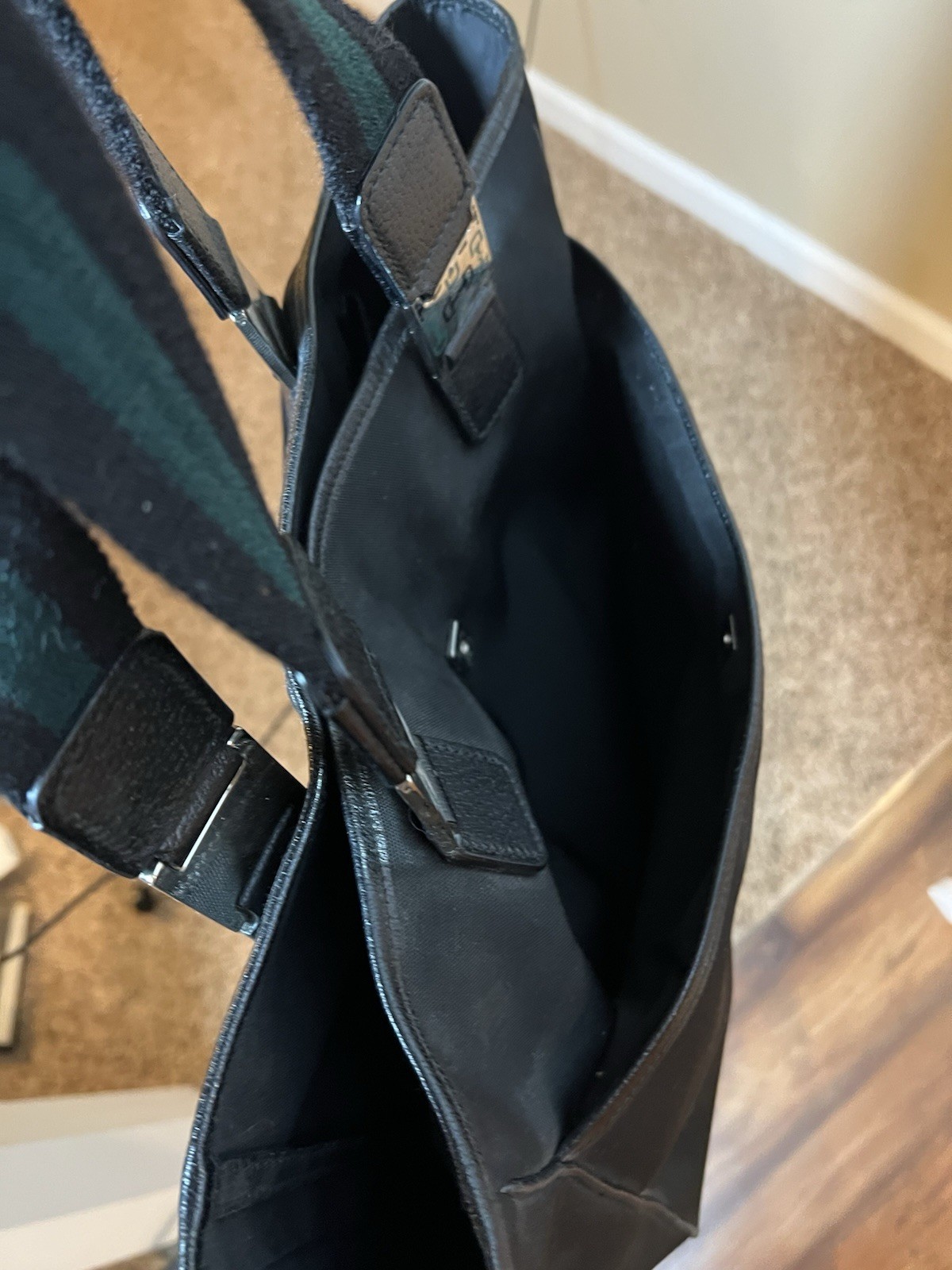 GUCCI Sherry Nylon Leather Tote Bag Hand Bag Black 145758 Classic VGT thumbnail 10