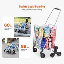 Grocery Shopping Cart, 45L Stair Climbing Cart with 360  Rolling Swivel Wheel...