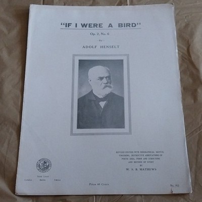 Art Publication Society If I Were a Bird Op. 2 No. 6 Henselt Piano Sheet Music