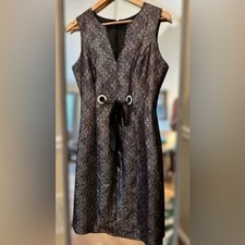 R&M Richards Black Metallic Jacquard Sheath Dress Size 6