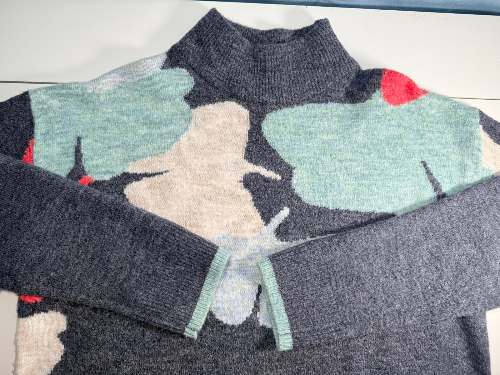 White Stuff Blue Grey Lucy Leaf Pattern Wool Blen… - image 4