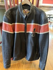 Harley Davidson Leather Motorcycle Jacket Black/Red/White Size 2XL