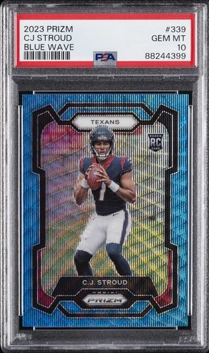 2023 PANINI PRIZM BLUE WAVE #339 CJ STROUD 124/199 PSA 10