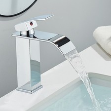 Waschtischarmatur Wasserfall – Chrom, Quadratisch, Einhebel-Mischbatterie Fürs Badezimmer