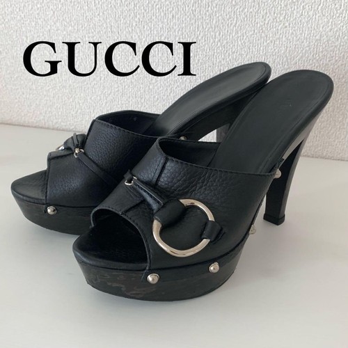 GUCCI Sandals Shoes EU 37.5 US 7.5 Leather Black Authentic - Picture 13 of 24