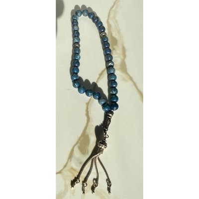 Lapis Lazuli Tasbeeh Gemstone Rosary Natural Stone Prayer Bead Sterling Silver