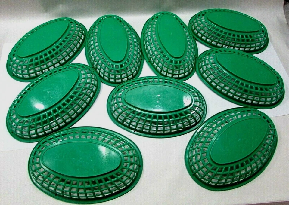 Juego 9 cestas ovaladas para servir picnic de plástico verde vintage de EE. UU. 6x9 Foto 2 de 4