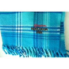 Carnation Hot Cocoa Blue Plaid Throw Blanket 52 x 54" Promo Teal Blue Fringe