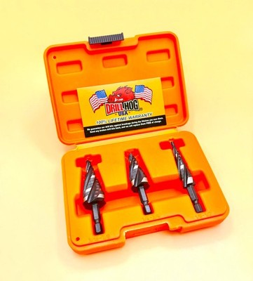 3 Pc Cobalt M42 AlTiN Quad Flute Step Drill Bit Set Drill Hog  Lifetime Warranty