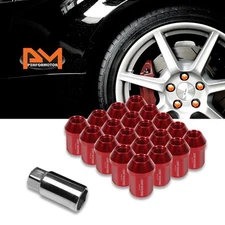 M12X1.5 Red JDM Closed End Acorn Hex Wheel/Rim Lug Nuts+Extension 25mmx35mm 20Pc