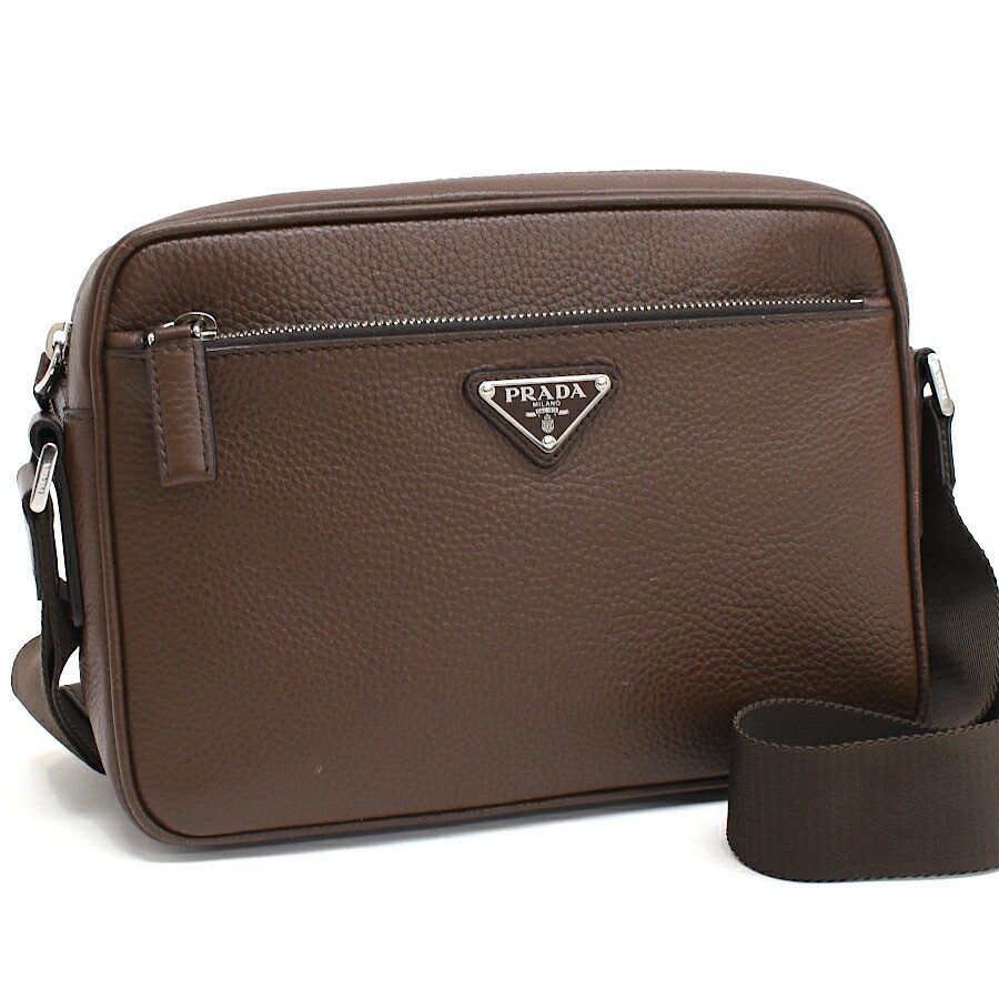 Used Prada Crossbody Shoulder Bag Leather Brown Triangle Logo Plate
