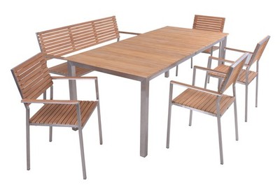 Garden Pleasure Gartenmöbel Set DALLAS / DENVER 01, Tisch 200 x 90 + Bank + 4 St