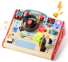 Montessori Busy Board with LED Light, Sensory Toys with Sounds & Switches, Activ