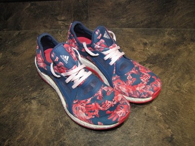 ADIDAS PUREBOOST X FLORAL PINK NAVY WOMENS 7 NICE V-CLEAN USED see pics-details