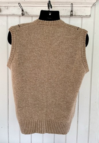 Vintage Shetland Wool Sweater Vest Pullover V-Neck Italy Tan Classic L - Picture 6 of 8