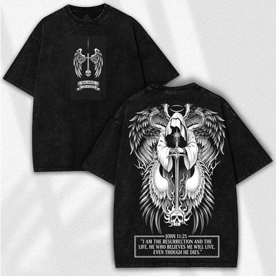 Gothic Angel Warrior Washed Tee   Faithcore Streetwear