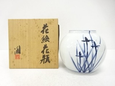 Kondo Tozo Sosou Flower Painting Vase Ceramic 15cm Height Blue