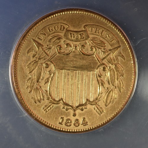 1864 RPD Repunched Date Two Cent Piece AU 50 Det. Graded by ANACS Civil War Coin