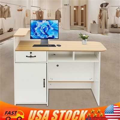 Free Standing Reception Desk Reception Checkout Counter with Drawer & Cabinet