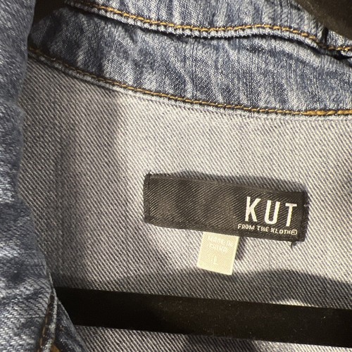 Kut From The Kloth Llysa Jacket Womens Large Soft Denim Blue Distressed Snap - Bild 2 von 9