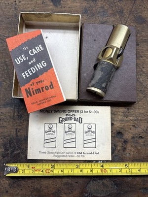 Vintage 1940's ? Nimrod Executive Brass & Faux Alligator Pipe Lighter In Box