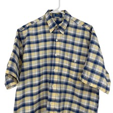 Towncraft Mens Plaid Short Sleeve Button Down Shirt Blue Yellow Wrinkle Free M