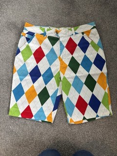 Men's ROYAL & AWESOME Multicoloured Cotton Blend Argyle Golf Shorts UK34