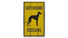 Greyhound Crossing Rustic Distressed Sign, Personalized Wood Sign
