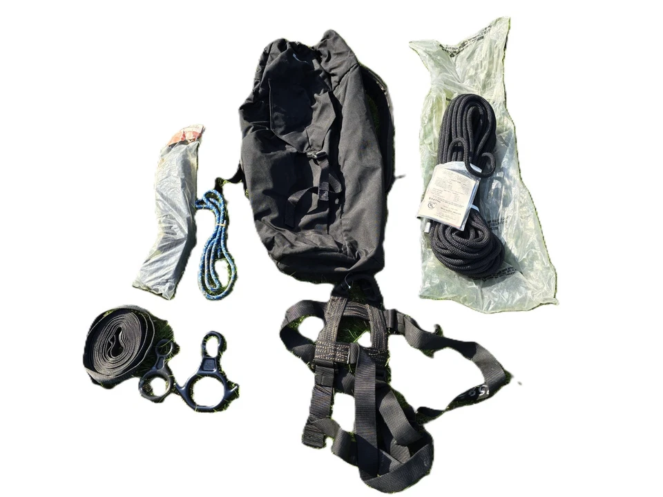 BlueWater Rucksack Abseilausrüstung Abseilgurt 8-Teilig Seile Schäkel US ARMY BW - Bild 1 von 4