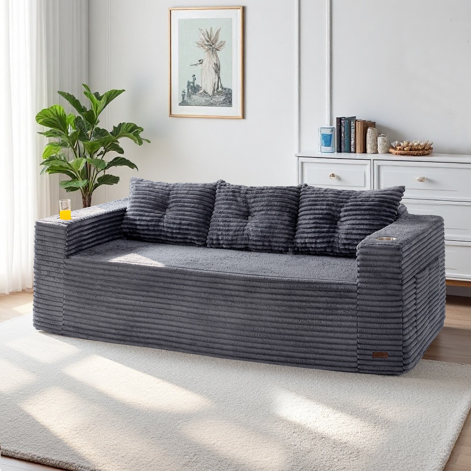 MAXYOYO Corduroy 2/3-Seater Sofa,Modular Cloud Couch,Boneless Sofa No Assembly