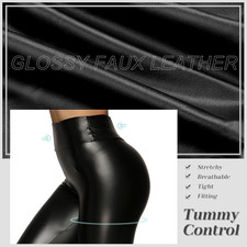 Leggings Effetto Bagnato Vita Alta Per Donna – Stile Biker In PU, Neri, Taglia Regolare