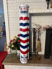 ANTIQUE WILLIAM H MARVY CURVED PORCELAIN BARBER POLE SIGN