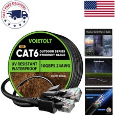 100 ft Cat 6 Outdoor Ethernet Cable - Waterproof Weatherproof Direct Burial