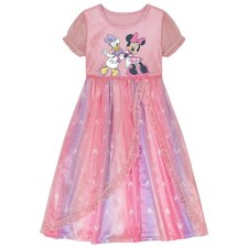Minnie and Daisy Girl's Short-Sleeved Satinet and Tulle Nightgown, Gown