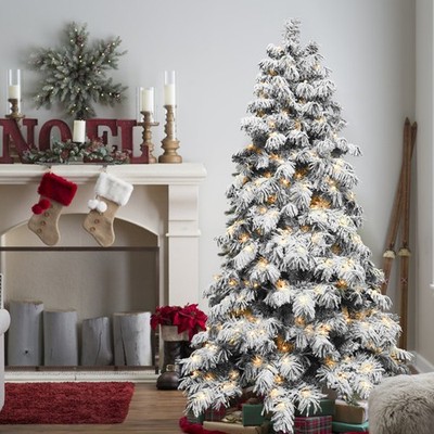 5ft Flock LED-lit Christmas Tree 375 Mixed Branch Tips w/ Base Holiday Decor