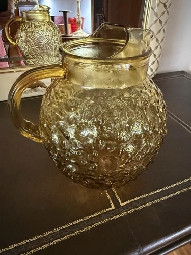 Vintage Anchor Hocking Lido Milano Amber Honey Crinkle Ball Pitcher