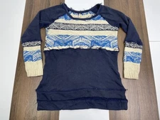 Free People Womens M Blue Angora Rabbit Hair Pullover Fair Isle Sweater Rib Knit