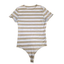 Abercrombie Fitch Tan White Striped Short Sleeve Bodysuit Women Size XL