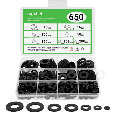#ad #ad 650 Pieces Nylon Flat Washer for Screws Bolts 7 Sizes Black Plastic Washers Ass $7.46