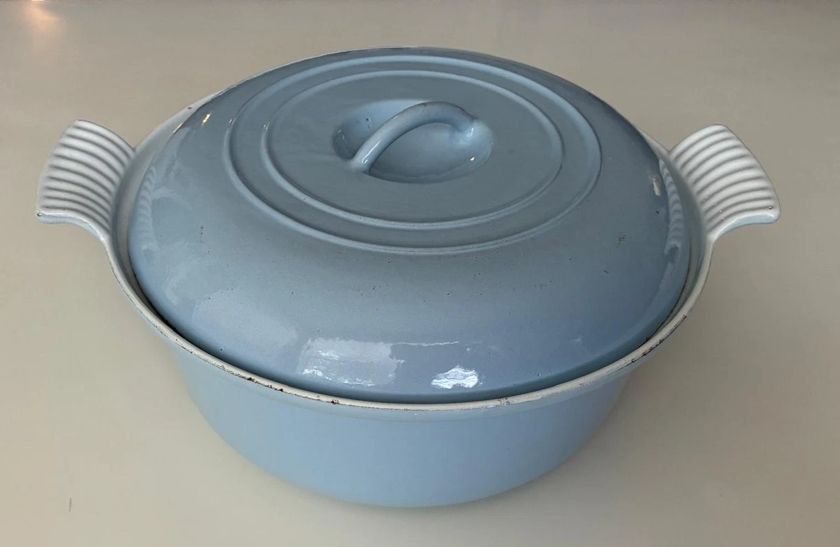 MCM Danish Modern Blue Enameled Cast Iron Casserole Dutch Oven Lidded Pot