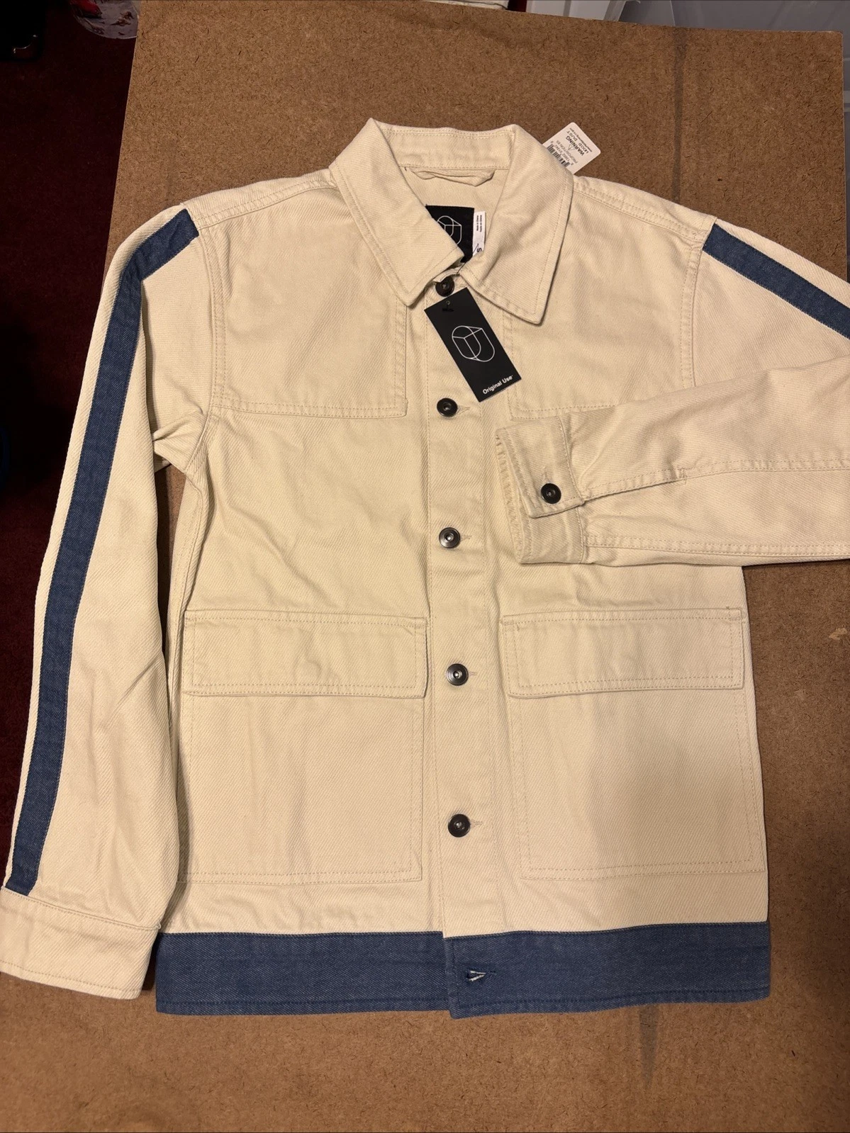 NEW! Original Use Jean Jacket XS Mens Ivory Blue Colorblock Denim Target Trucker