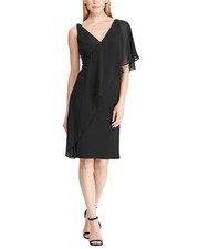 Lauren Ralph Lauren Womens Outstanding Ruffled-Overlay Dress 10 Black - NWT $185