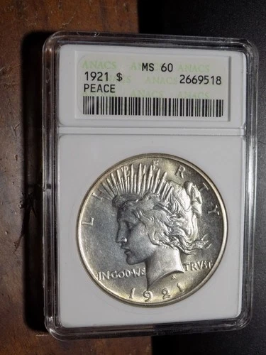 1921-P Peace Silver Dollar - KEY DATE! - ANACS MS60 - Light Golden Toning