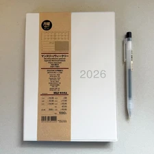 NEW MUJI 2026 Monthly/Weekly Planner - A5 size, White w/ FREE MUJI PEN