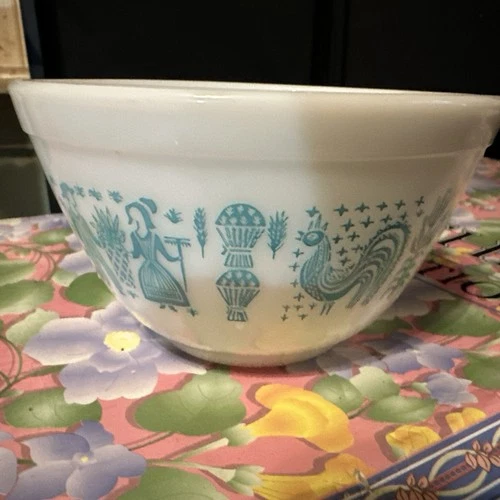 Vintage Pyrex #402 Bowl Blue Rooster Farm Balloons 1.5 Pint Ovenware Some Ware