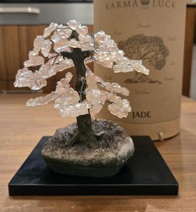 Karma and Luck Rose Quartz Jade Bonsai- Tree of Life Feng Shui